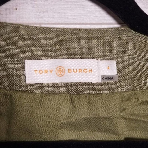 Tory Burch Avery Hills Linen Blend Rhinestone 3/4 Sleeve Jacket Green Size 4 - Picture 4 of 8